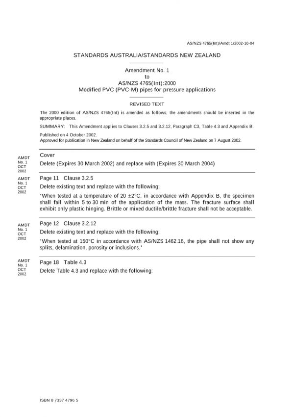 AS/NZS 4765(INT):2000 AMDT 1 PDF