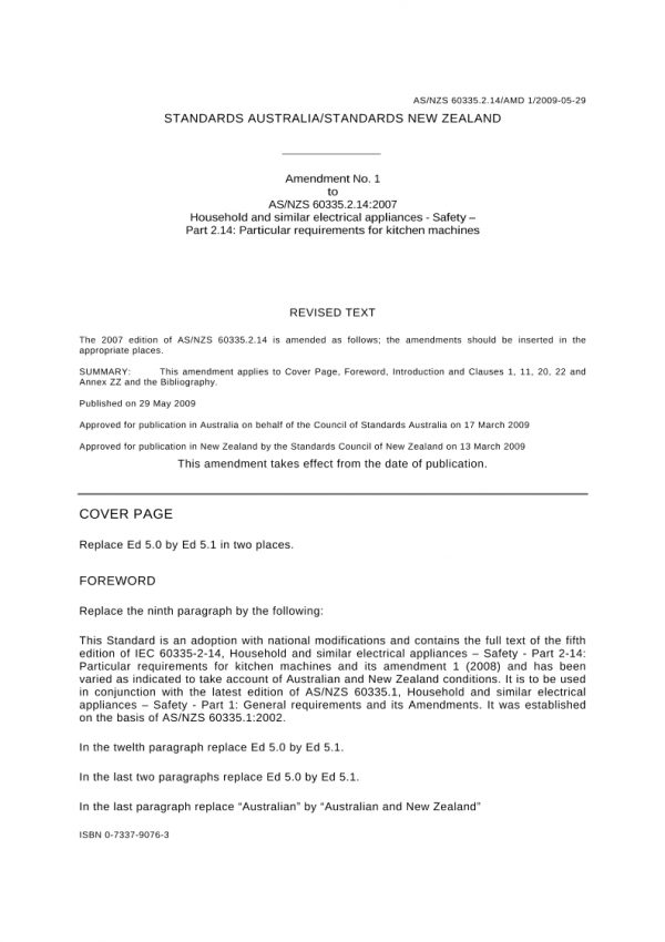 AS/NZS 60335.2.14:2007 AMDT 1 PDF