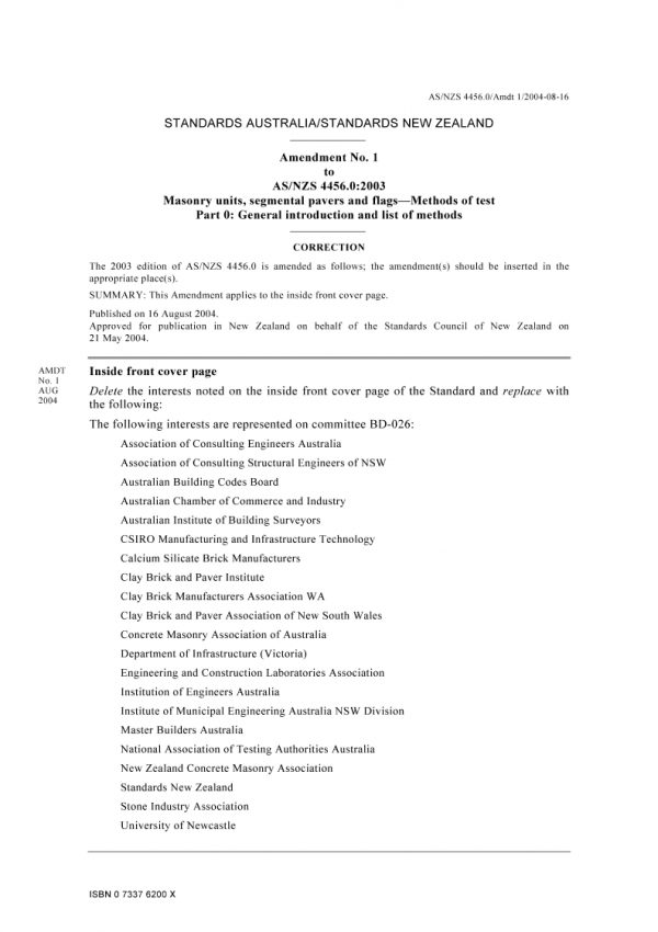 AS/NZS 4456.0:2003 AMDT 1 PDF